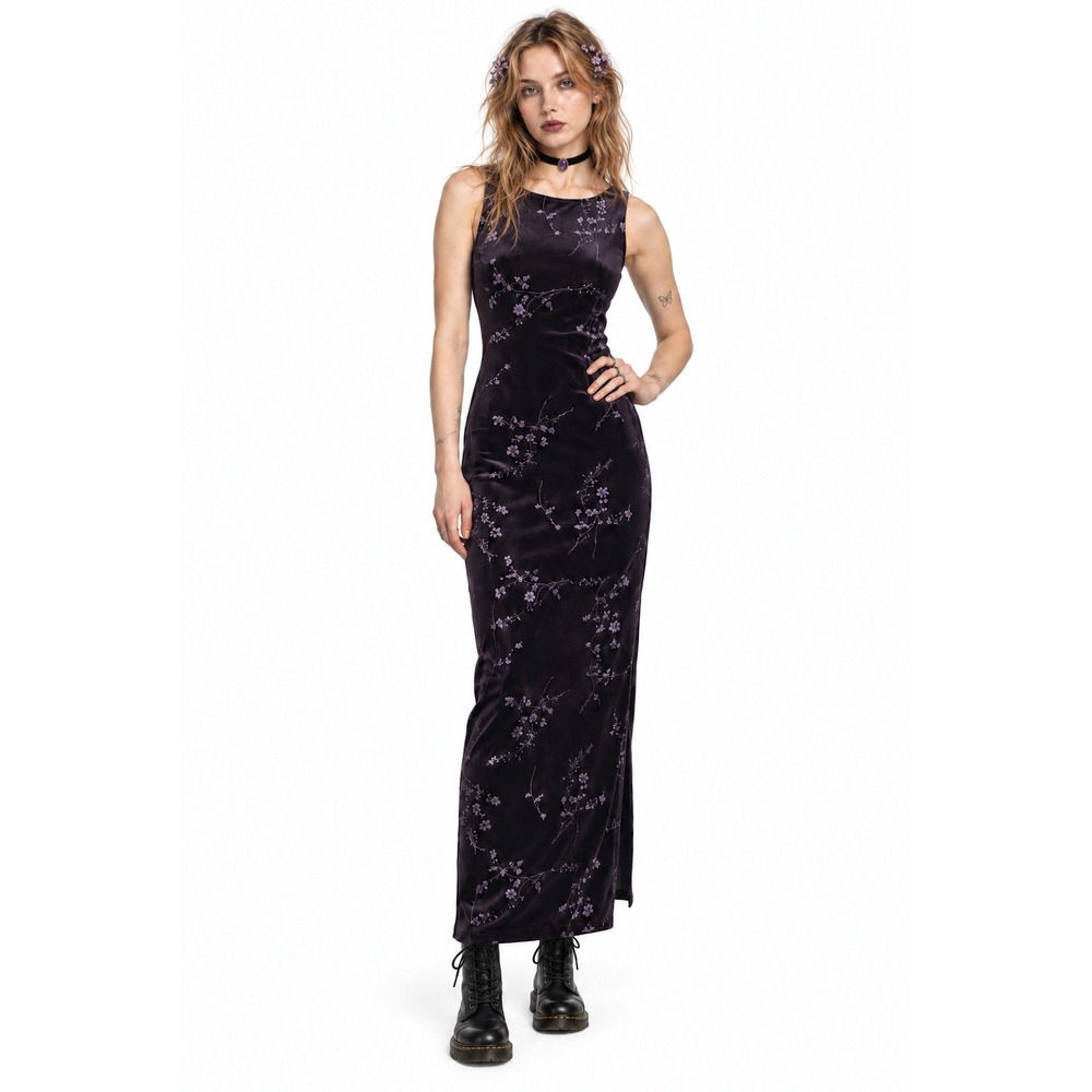 Whimsigoth Glitter Velvet Byer Too Maxi Dress Sleeveless Medium Purple Vintage